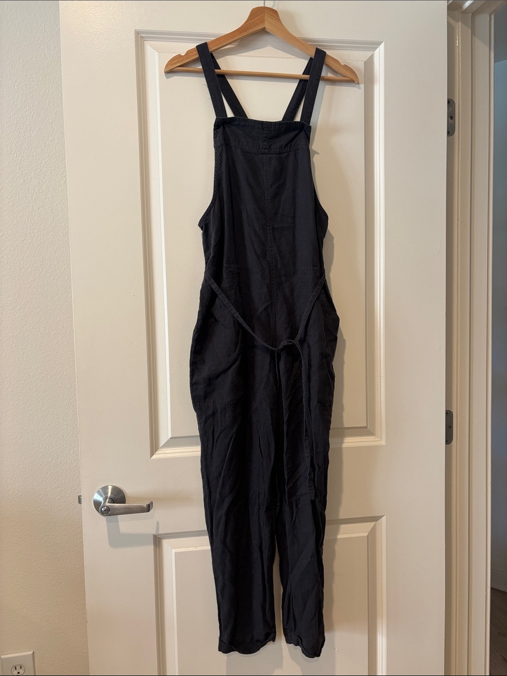 Black Linen-Blend Overalls